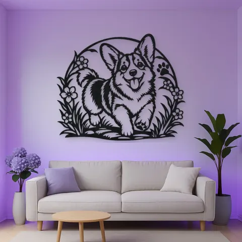 Vue alternative de Corgi Happy Curve Metal Wall Art | Pet Lover Silhouette Decor