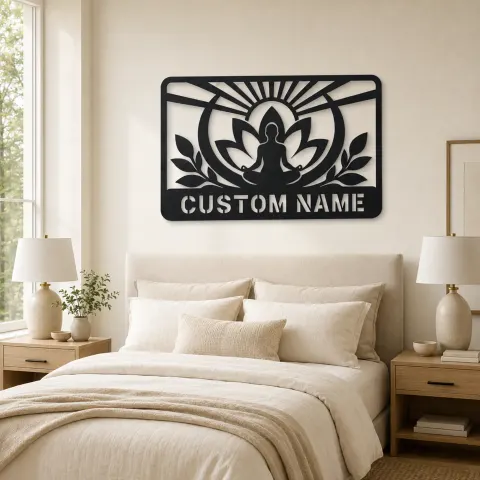 Vue alternative de Décoration murale en métal personnalisée Lotus de Méditation