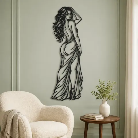 Vue alternative de Over Shoulder Glance Metal Wall Art | Minimalist Woman Line Art