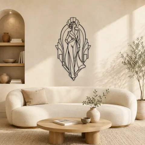Muse de Tapis de Mode Art Déco Décoration Murale en Métal | Décor de Mur de Figure de Mode