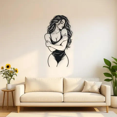 Self Embrace Torso Metal Wall Art | Minimalist Woman Line Art
