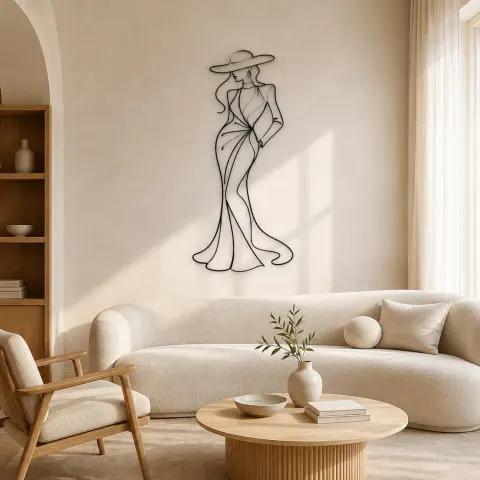 Décoration murale en métal "Modèle de Chapeau Élégant" | Décor mural figure de mode