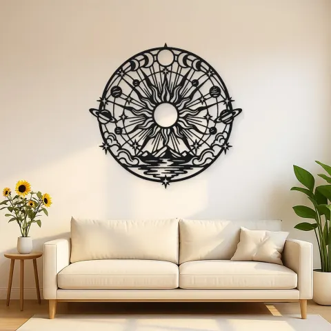 Radiant Sunburst Metal Wall Art | Celestial Boho Wall Decor