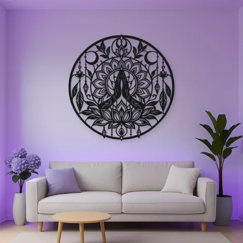 Vista alternativa de Meditation Hands Lotus Metal Wall Art | Movement Silhouette Decor