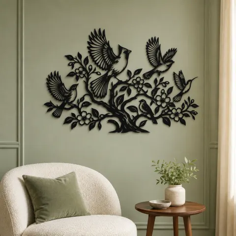 Vue alternative de Birds Rising from Tree Metal Wall Art | Wildlife Silhouette Decor