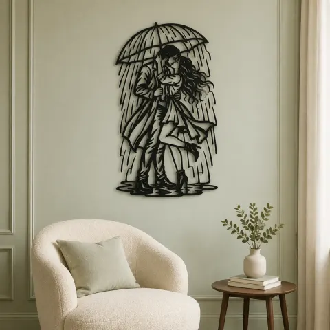Vue alternative de Rainy Day Kiss Metal Wall Art | Romantic Couple Decor