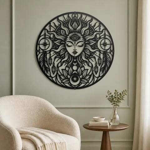 Vue alternative de Third Eye Sun Metal Wall Art | Spiritual Boho Metal Decor