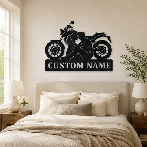 Vue alternative de Décoration murale en métal personnalisée Couple Assis et Moto