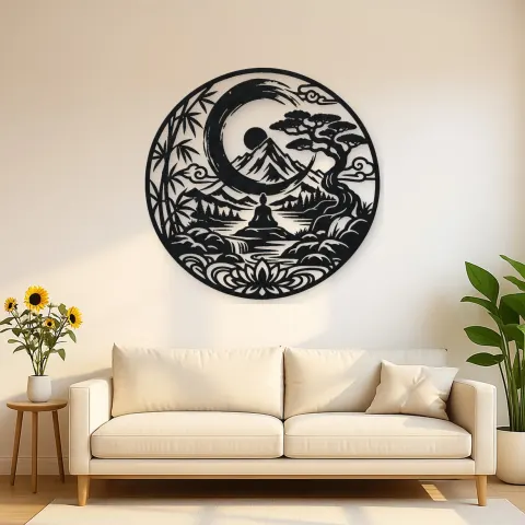 Zen Enso Mountain Metal Wall Art | Nature Silhouette Decor