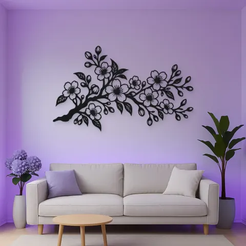 Vue alternative de Cherry Blossom Branch Metal Wall Art | Botanical Metal Wall Decor