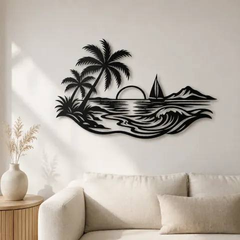 Beach Palm Horizon Metal Wall Art | Coastal and Nautical Wall Decor