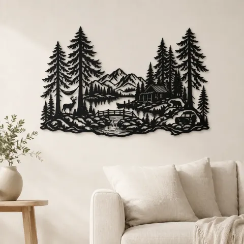 Tall Cedar Grove Metal Wall Art | Botanical Metal Wall Decor