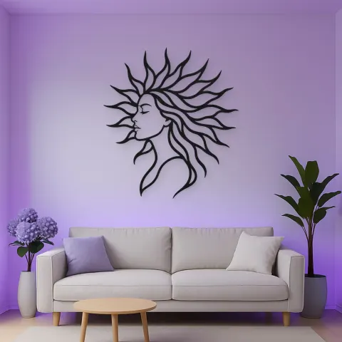 Sunray Hair Muse Metal Wall Art | Minimalist Woman Line Art alternative Ansicht