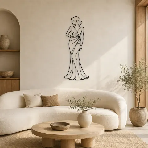 Décoration murale en métal Long Dress Contrapposto | Décor mural pour les figures de mode