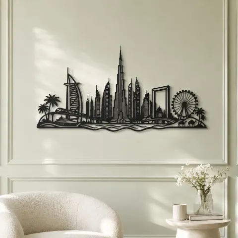 Vue alternative de Dubai Skyline Arc Metal Wall Art | Travel and City Wall Decor