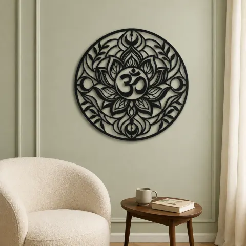 Vue alternative de Om Lotus Circle Metal Wall Art | Botanical Metal Wall Decor