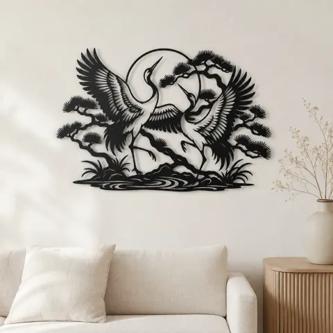 Crane Dance Metal Wall Art | Wildlife Silhouette Decor