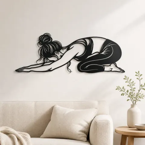 Calm Child Pose Metal Wall Art | Family Silhouette Decor
