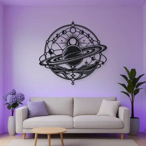 Vue alternative de Saturn Ring Rhythm Metal Wall Art | Celestial Boho Wall Decor