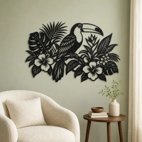 Vue alternative de Toucan Leaf Garden Metal Wall Art | Wildlife Silhouette Decor