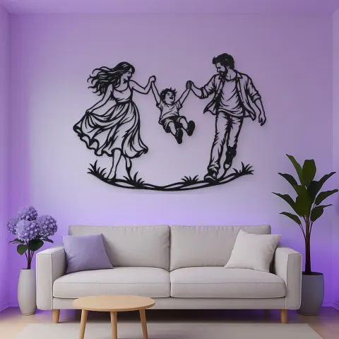 Parents Child Swing Metal Wall Art | Family Silhouette Decor alternative Ansicht