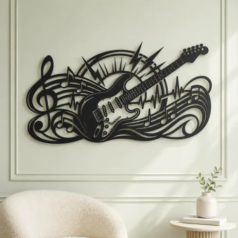 Vue alternative de Electric Guitar Pulse Metal Wall Art | Music Room Wall Decor