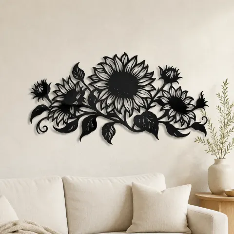 Sunflower Horizon Metal Wall Art | Botanical Metal Wall Decor