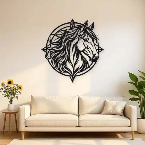 Horse Head Geometric Metal Wall Art | Equestrian Wall Decor