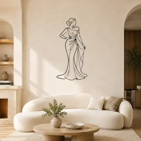 Décoration murale en métal Pose de Robe Sculpturale | Décor mural figure de mode