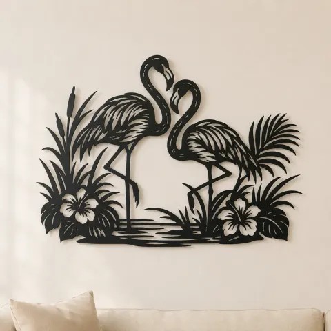 Flamingo Pair Metal Wall Art | Wildlife Silhouette Decor