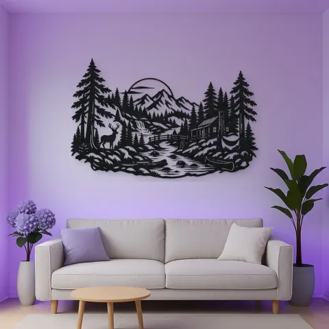 Vue alternative de River through the Forest Metal Wall Art | Nature Silhouette Decor