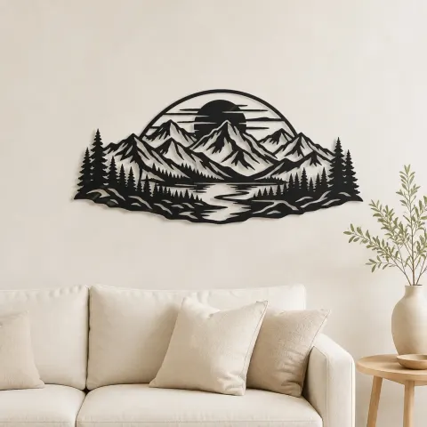 Mountain Sunset Arc Metal Wall Art | Nature Silhouette Decor