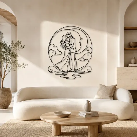 Décoration murale en métal "Baiser au Clair de Lune" | Décor de Couple Romantique
