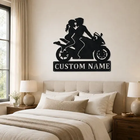 Vue alternative de Décoration murale en métal personnalisée Couple de Motards à Deux