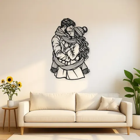 Winter Scarf Couple Metal Wall Art | Romantic Couple Decor