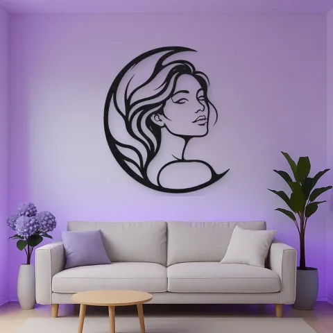 Vista alternativa de Moon Curve Face Metal Wall Art | Minimalist Woman Line Art