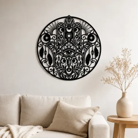 Celestial Hamsa Metal Wall Art | Spiritual Boho Metal Decor