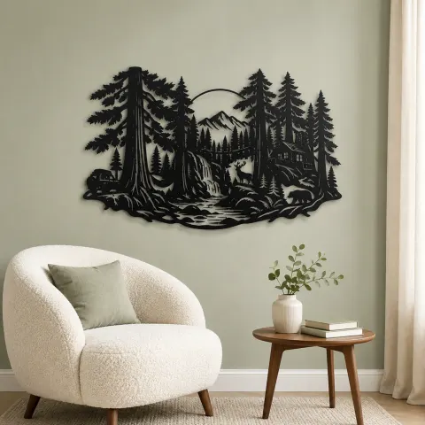 Vue alternative de Redwood Canopy Metal Wall Art | Nature Silhouette Decor