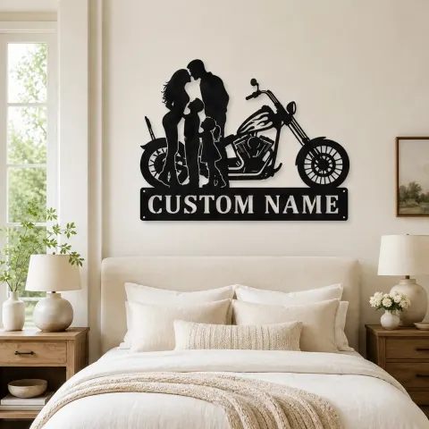Vue alternative de Décoration murale en métal personnalisée pour famille de quatre avec chopper
