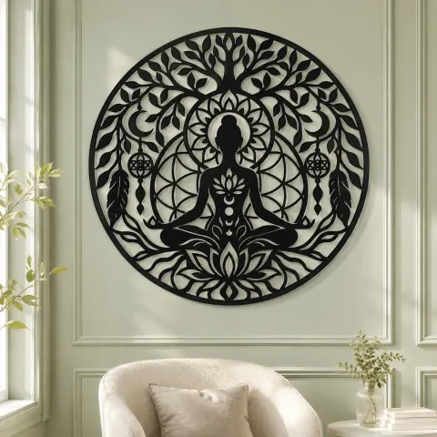 Vue alternative de Meditation Silhouette Circle Metal Wall Art | Movement Silhouette Decor