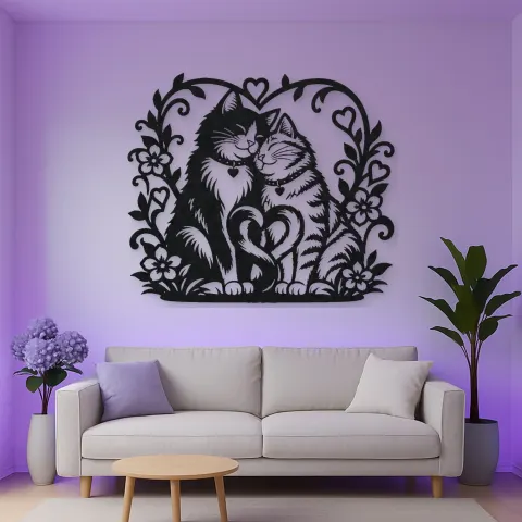 Vista alternativa de Two Cats in Love Metal Wall Art | Pet Lover Silhouette Decor