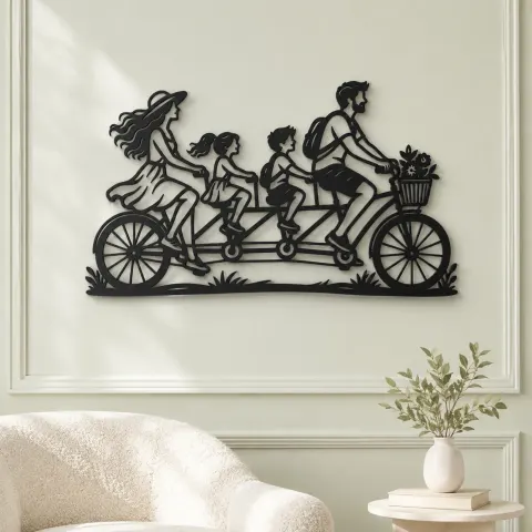 Vue alternative de Family Bicycle Ride Metal Wall Art | Family Silhouette Decor