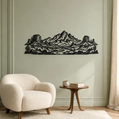 Vue alternative de Desert Mesa Range Metal Wall Art | Nature Silhouette Decor