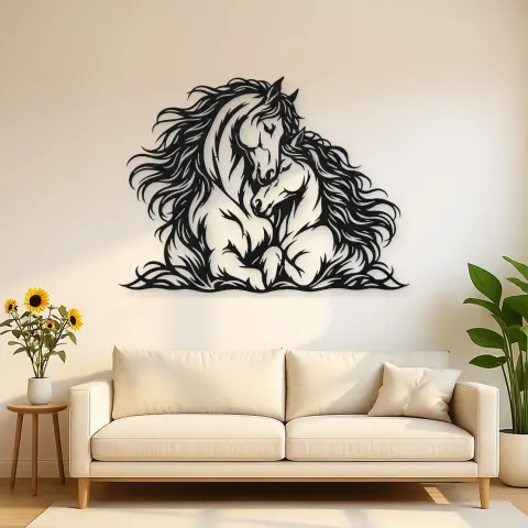 Two Horses Embrace Metal Wall Art | Equestrian Wall Decor