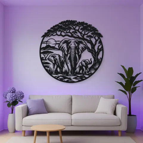 Elephant Tree Circle Metal Wall Art | Wildlife Silhouette Decor alternative Ansicht