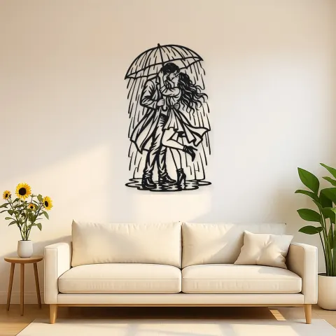 Rainy Day Kiss Metal Wall Art | Romantic Couple Decor