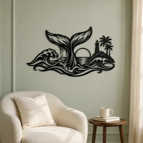 Vue alternative de Whale Tail Ocean Metal Wall Art | Coastal and Nautical Wall Decor