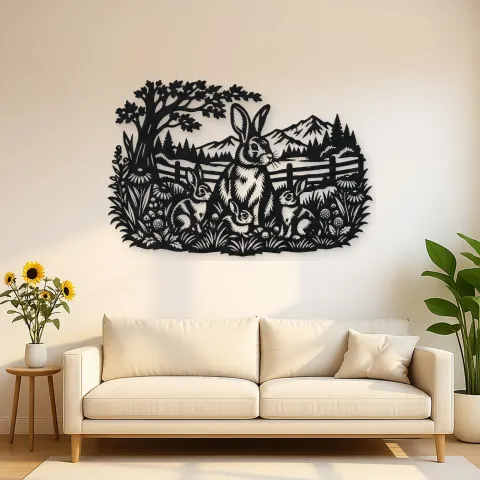 Rabbit Meadow Metal Wall Art | Wildlife Silhouette Decor