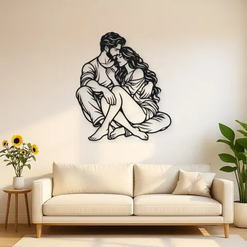 Seated Cuddle Metal Wall Art | Romantic Couple Decor