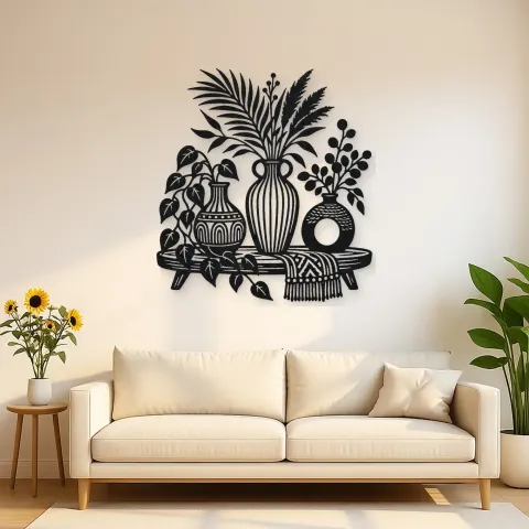 Boho Vase Trio Metal Wall Art | Cozy Home Metal Decor